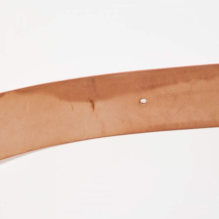 Pre Owned Dolce & Gabbana Orange Watersnake Leather DG Buckle Belt 85CM