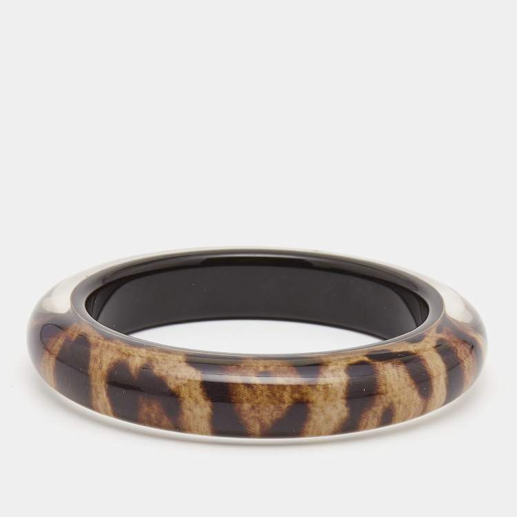 Pre Owned Dolce & Gabbana Leopard Resin Wide Bracelet