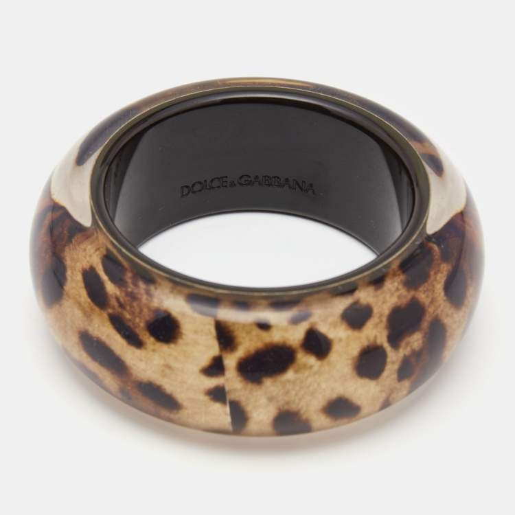 Pre Owned Dolce & Gabbana Leopard Resin Extra Wide Bangle Bracelet