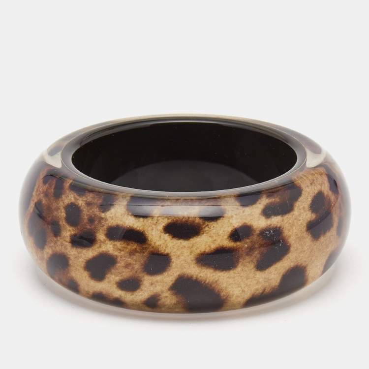 Pre Owned Dolce & Gabbana Leopard Resin Extra Wide Bangle Bracelet