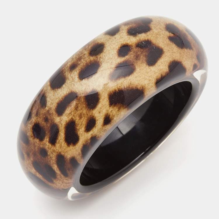 Pre Owned Dolce & Gabbana Leopard Resin Extra Wide Bangle Bracelet
