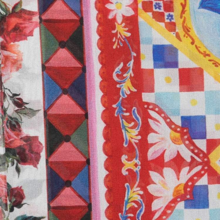 Pre Owned Dolce & Gabbana Pink Floral Siciliano Printed Silk Scarf