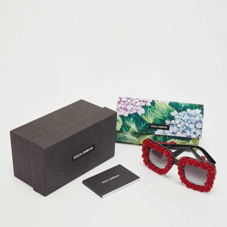 Pre Owned Dolce & Gabbana Red/Black Gradient DG4253 Roses Rectangle Sunglasses