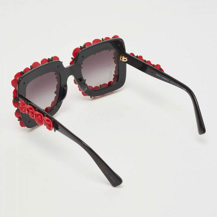 Pre Owned Dolce & Gabbana Red/Black Gradient DG4253 Roses Rectangle Sunglasses