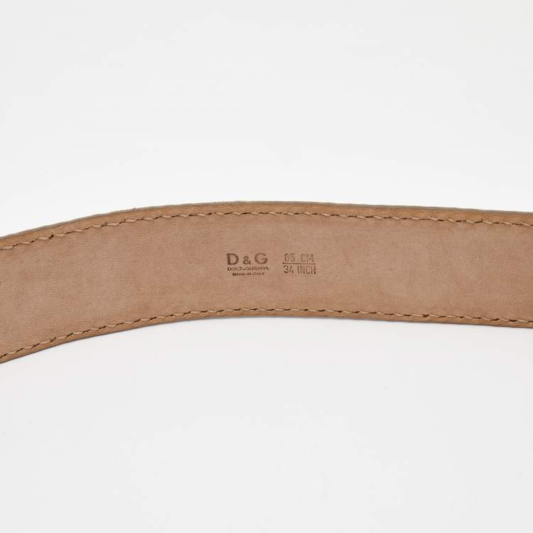 Pre Owned Dolce & Gabbana White Leather Padlock Charm Buckle Belt 85CM