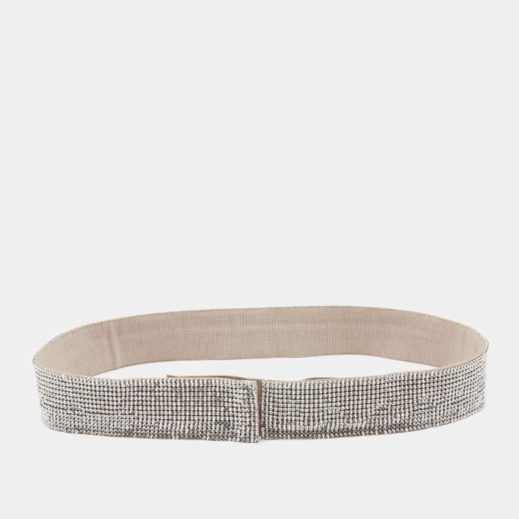 Pre Owned Dolce & Gabbana Silver Crystals Embellished Waist Belt