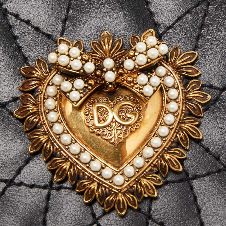 Pre Owned Dolce & Gabbana Black Quilted Leather Devotion iPhone XS Cover