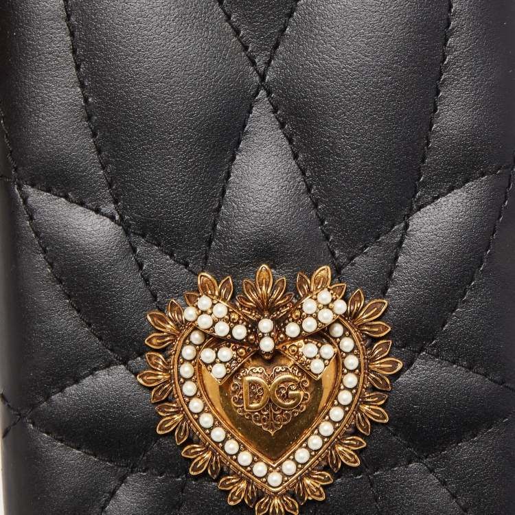 Pre Owned Dolce & Gabbana Black Quilted Leather Devotion iPhone XS Cover