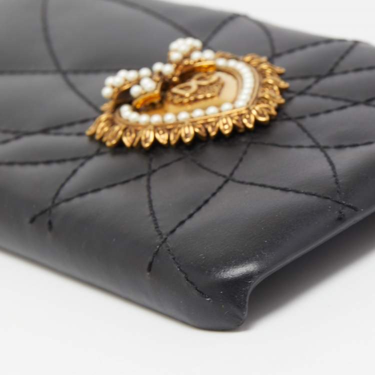 Pre Owned Dolce & Gabbana Black Quilted Leather Devotion iPhone XS Cover