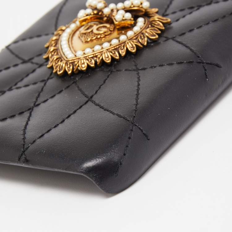 Pre Owned Dolce & Gabbana Black Quilted Leather Devotion iPhone XS Cover