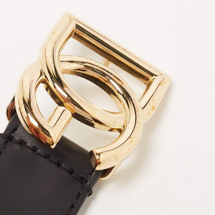 مملوكة مسبقًا Dolce & Gabbana Black Leather DG Logo Slim Belt 85CM