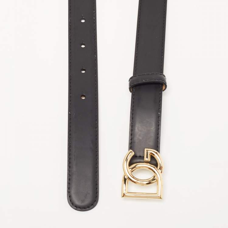 مملوكة مسبقًا Dolce & Gabbana Black Leather DG Logo Slim Belt 85CM