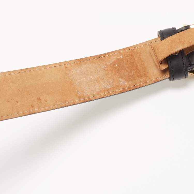 مملوكة مسبقًا Dolce & Gabbana Black Leather DG Logo Slim Belt 85CM