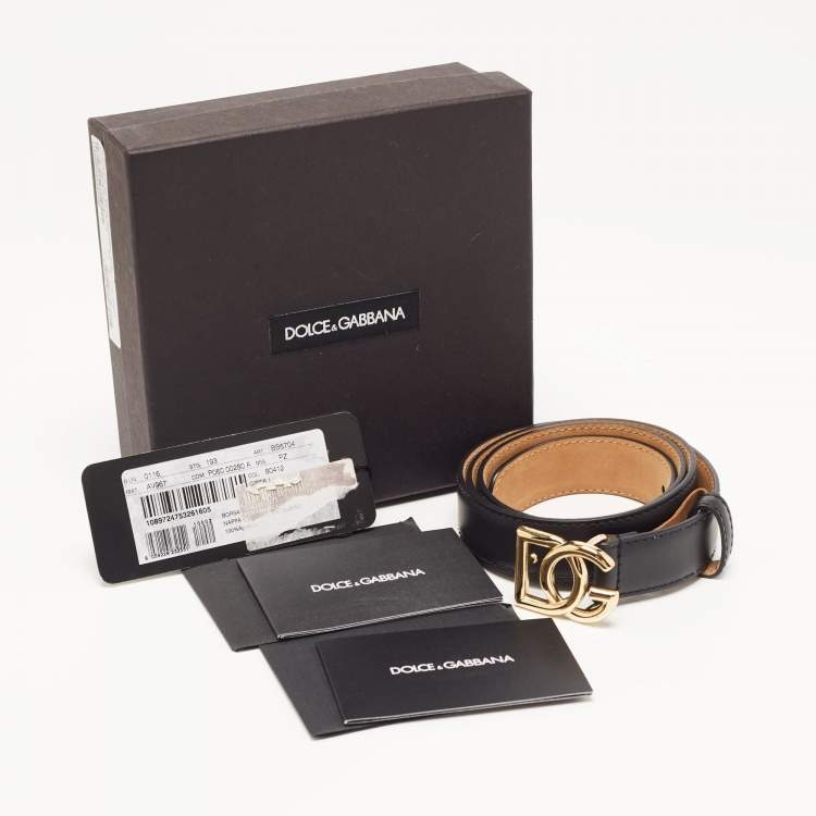 مملوكة مسبقًا Dolce & Gabbana Black Leather DG Logo Slim Belt 85CM