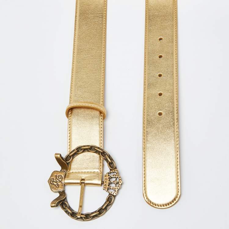 Pre Owned Dolce & Gabbana Gold Leather Buckle Belt 110CM