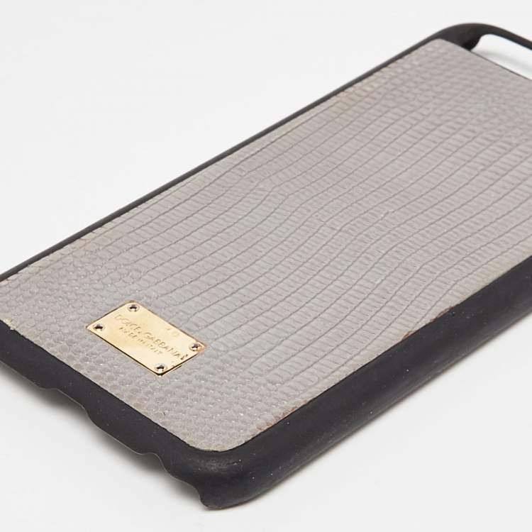 Pre Owned Dolce & Gabbana Grey Lizard Embossed Leather iPhone 6 Cover