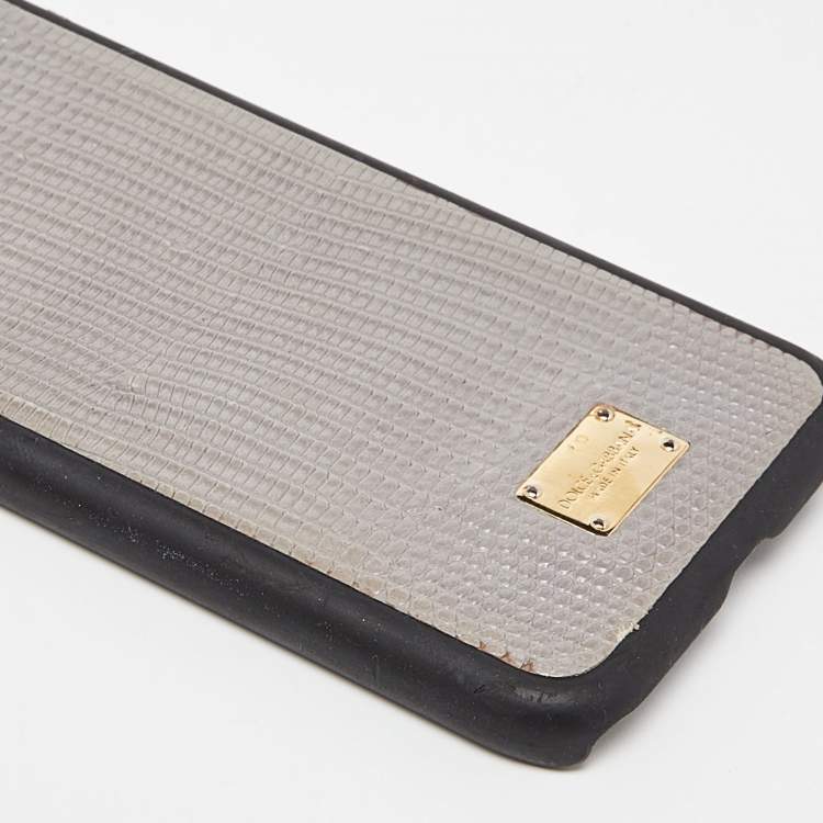 Pre Owned Dolce & Gabbana Grey Lizard Embossed Leather iPhone 6 Cover