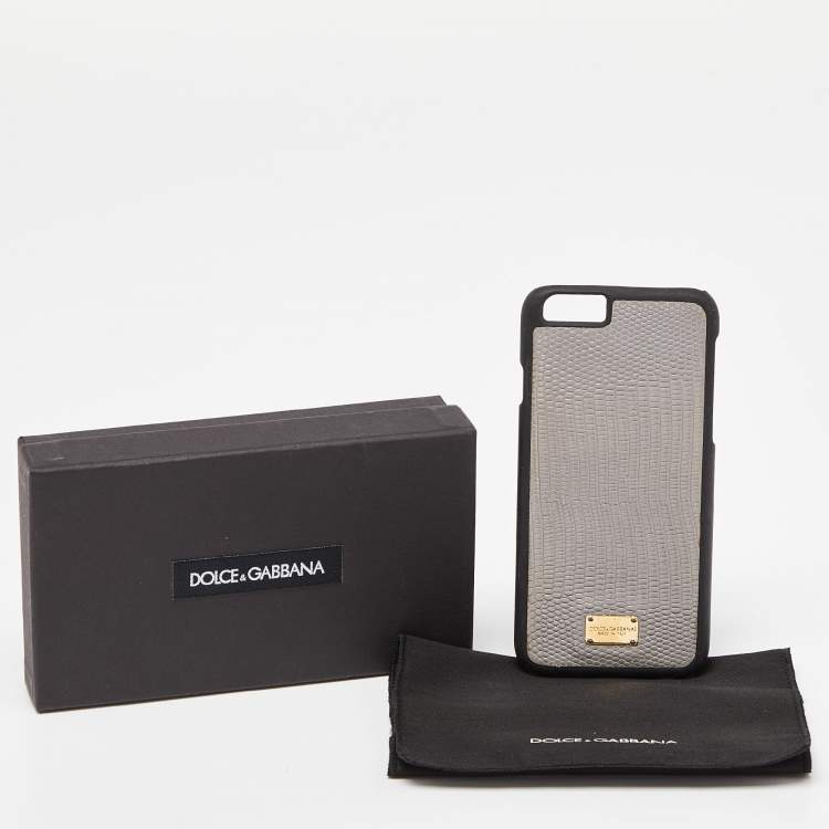 Pre Owned Dolce & Gabbana Grey Lizard Embossed Leather iPhone 6 Cover