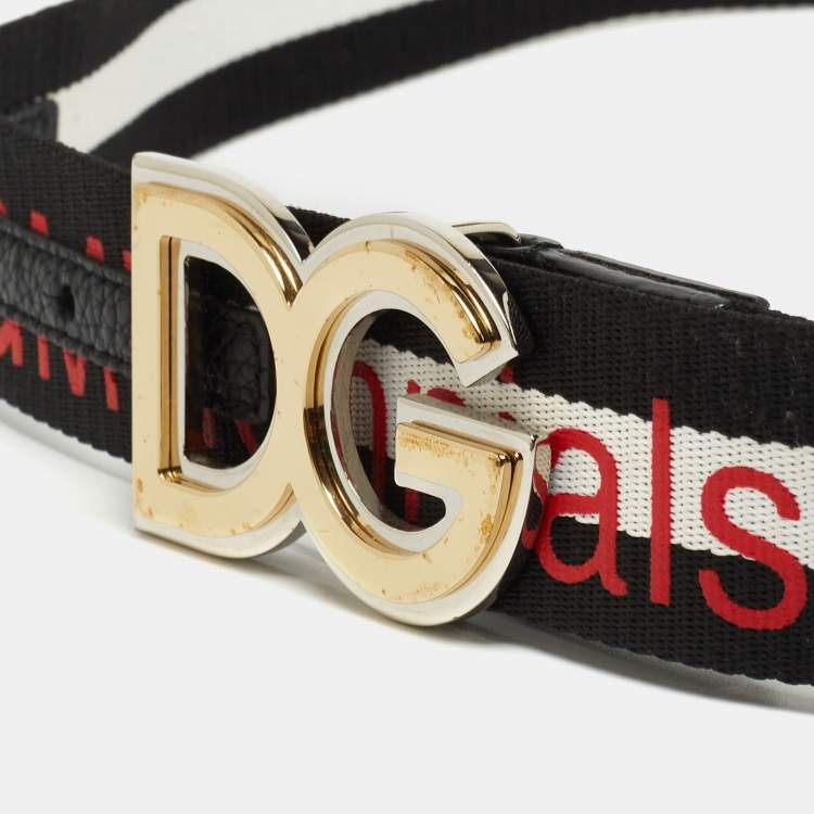 Pre Owned Dolce & Gabbana Black/White Canvas #DGMillennials Logo Belt 95CM