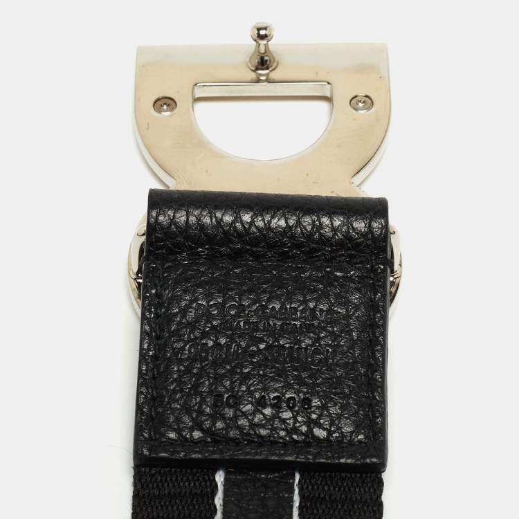 Pre Owned Dolce & Gabbana Black/White Canvas #DGMillennials Logo Belt 95CM