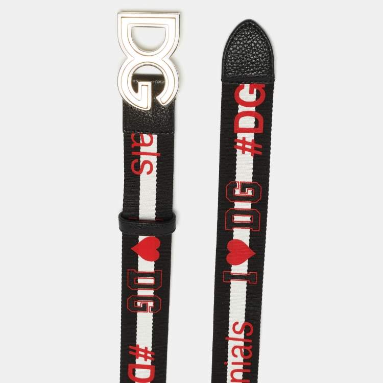 Pre Owned Dolce & Gabbana Black/White Canvas #DGMillennials Logo Belt 95CM