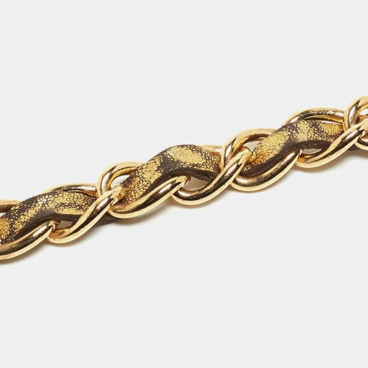 Pre Owned Dolce & Gabbana Gold Leather DG Logo Chain Waist Belt