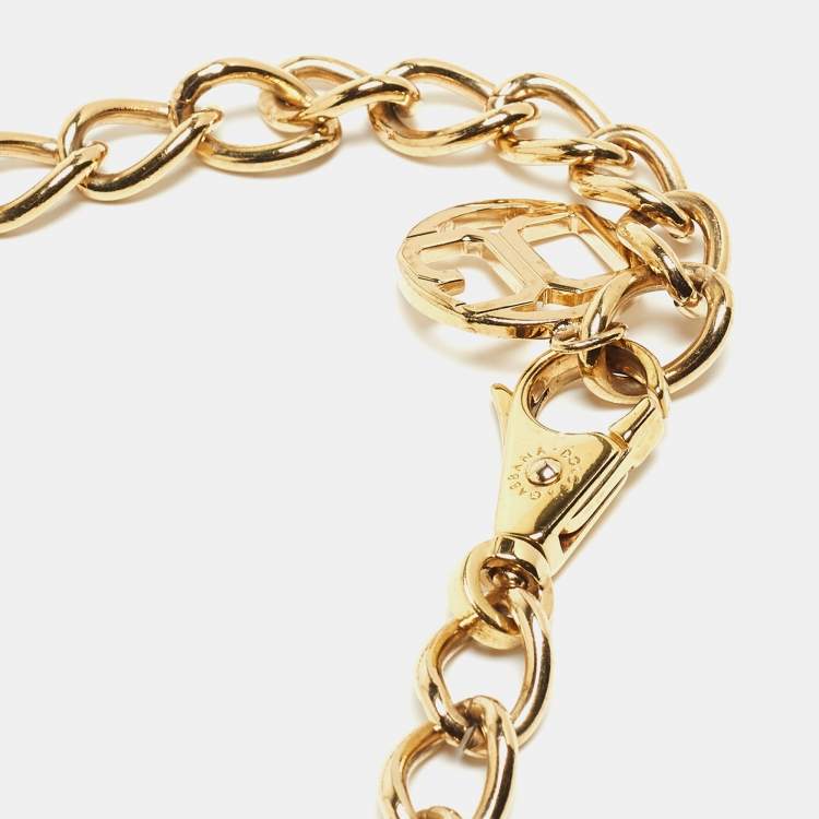 Pre Owned Dolce & Gabbana Gold Leather DG Logo Chain Waist Belt