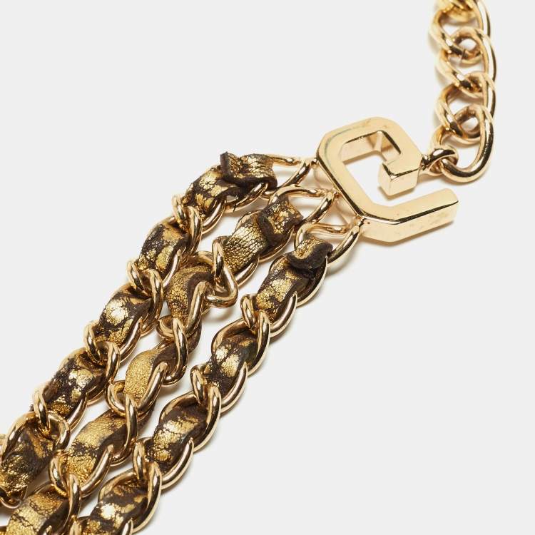 Pre Owned Dolce & Gabbana Gold Leather DG Logo Chain Waist Belt