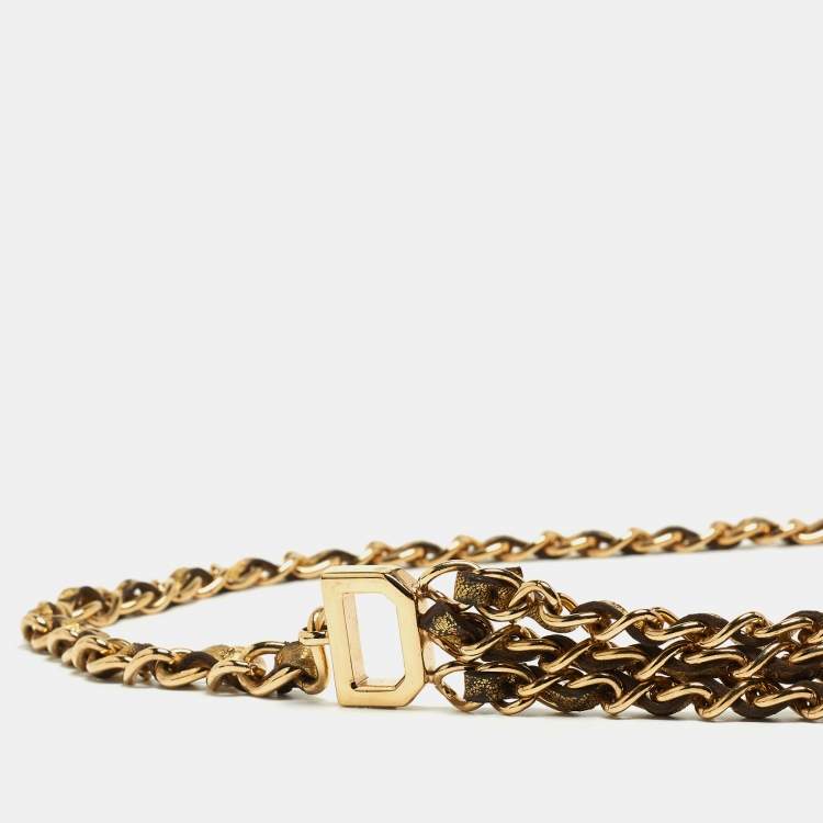 Pre Owned Dolce & Gabbana Gold Leather DG Logo Chain Waist Belt