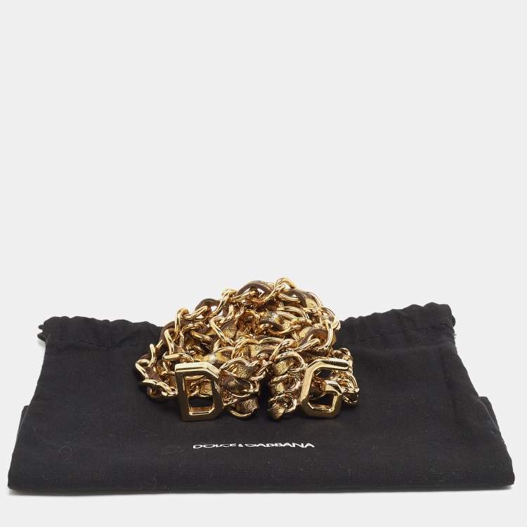 Pre Owned Dolce & Gabbana Gold Leather DG Logo Chain Waist Belt
