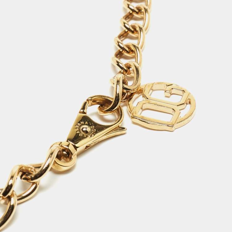 Pre Owned Dolce & Gabbana Gold Leather DG Logo Chain Waist Belt