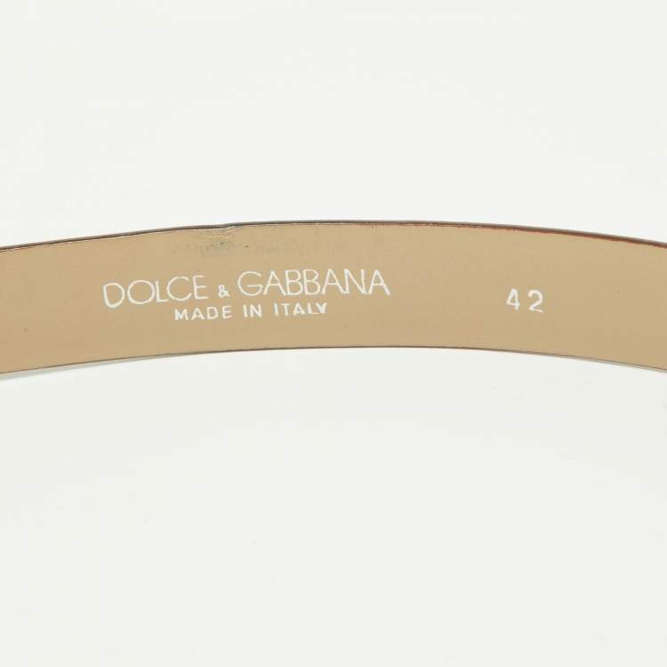 Pre Owned Dolce & Gabbana Beige Patent Leather DG Logo Slim Belt 75CM