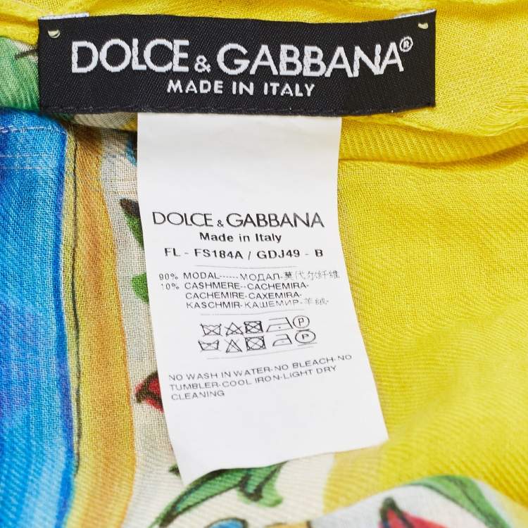 Pre Owned Dolce & Gabbana Yellow Majolica Printed Silk Gauze Scarf 