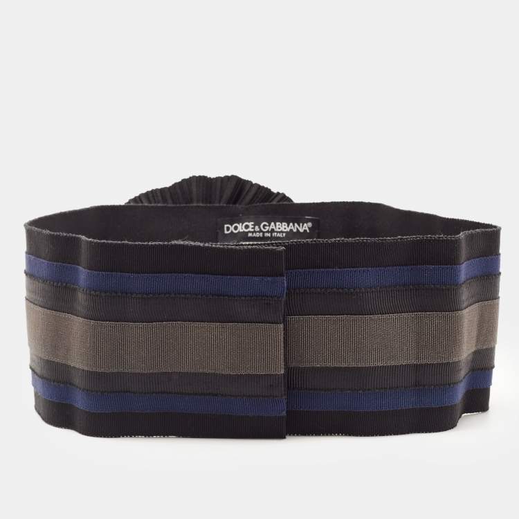 Pre Owned Dolce & Gabbana Tri Color Stripe Elastic Butterfly Crystals Waist Belt