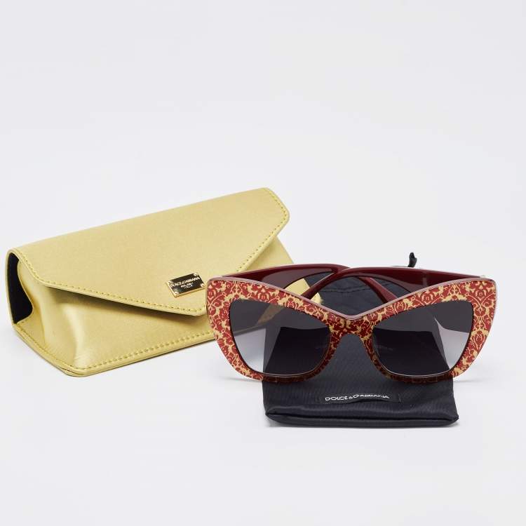 Pre Owned Dolce & Gabbana Red/Gold Gradient  DG4349 Sacred Heart Butterfly Sunglasses