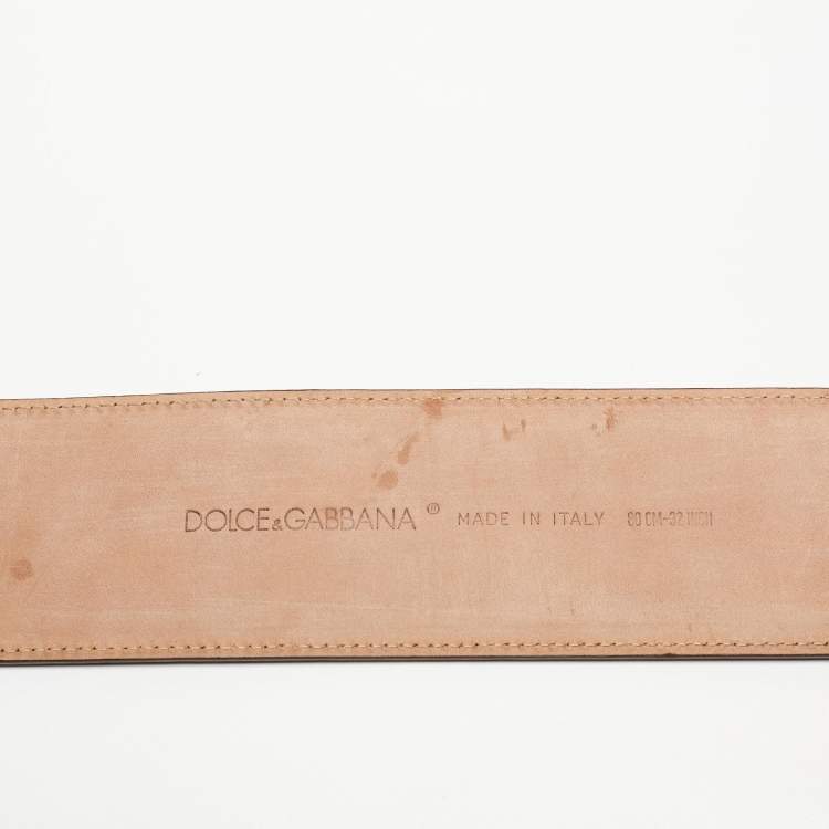 Pre Owned Dolce & Gabbana Bronze/Beige Leopard Print Calf Hair and Patent Leather Wide Buckle Belt 80CM