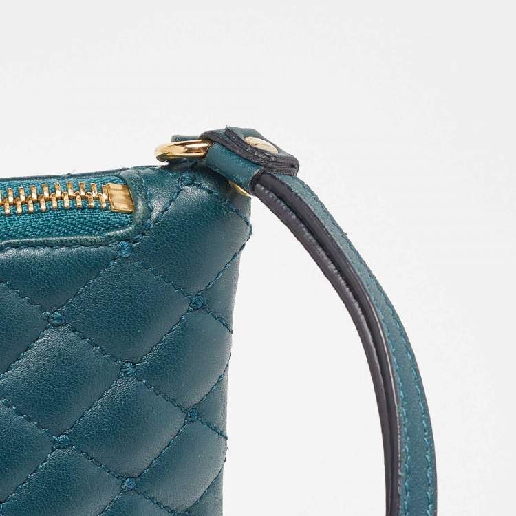 Pre Owned Dolce & Gabbana Green Quilted Leather Laptop Wristlet Case