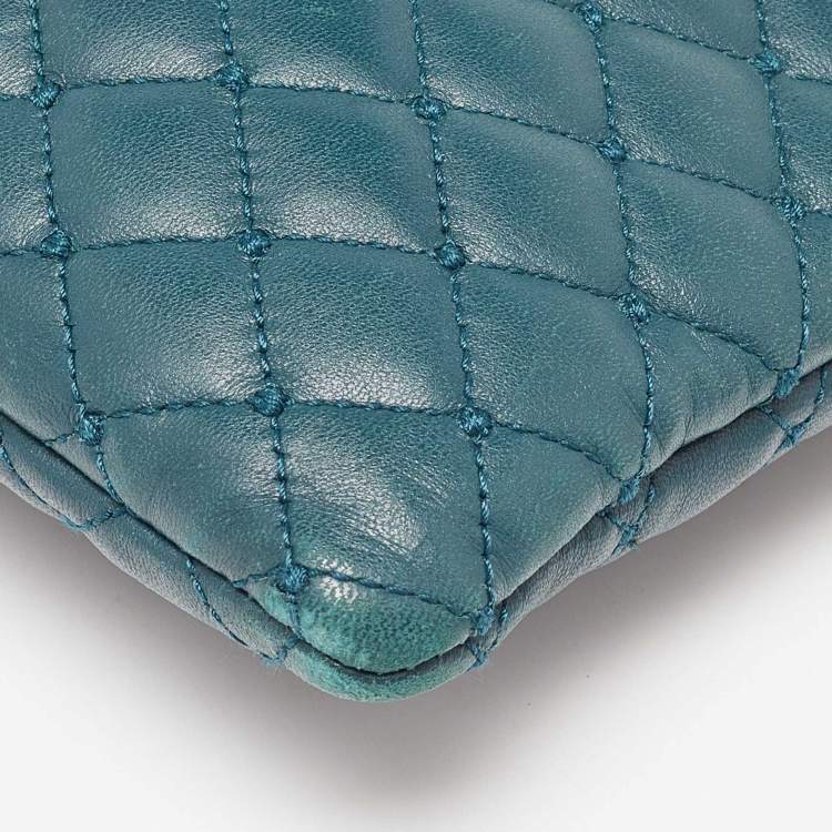Pre Owned Dolce & Gabbana Green Quilted Leather Laptop Wristlet Case