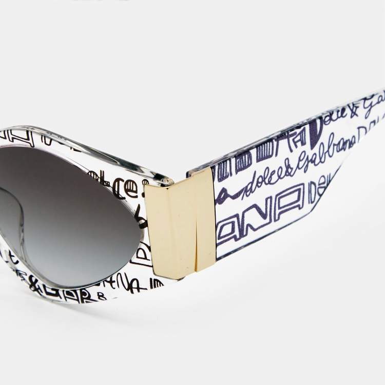 Pre Owned Dolce & Gabbana Grey Gradient DG4396 Graffiti Oval Sunglasses