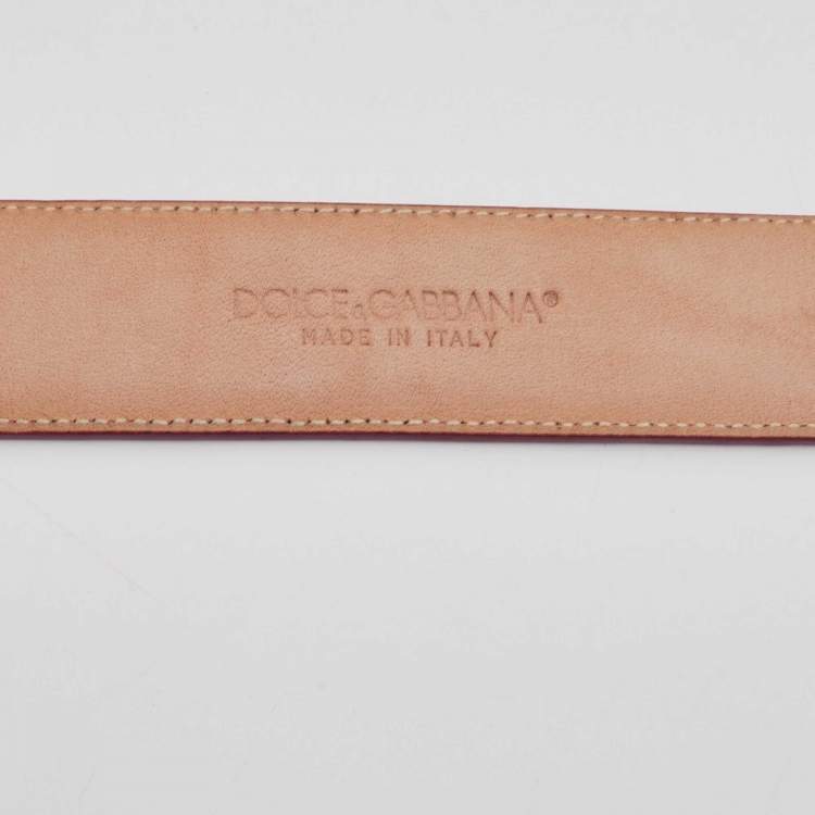 Pre Owned Dolce & Gabbana Fuschia Eel Logo Plaque Belt Size 85 CM