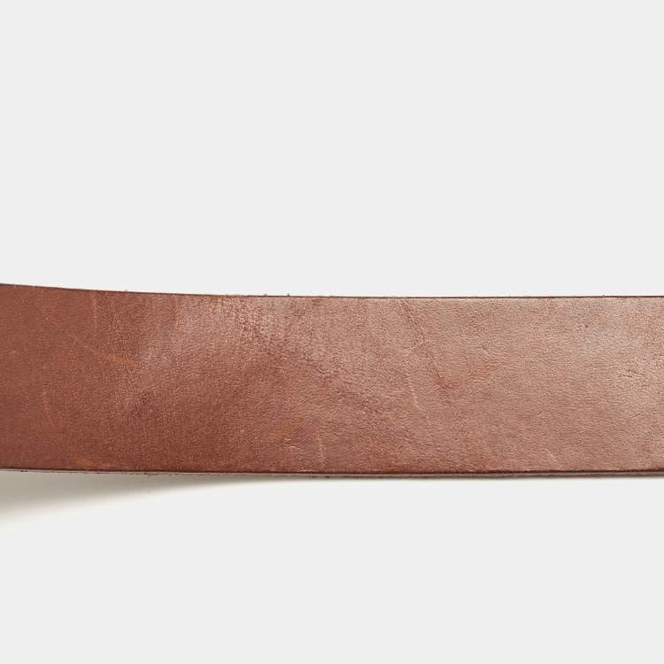 Pre Owned Dolce & Gabbana Brown Leather Round Logo Plague Belt 85CM