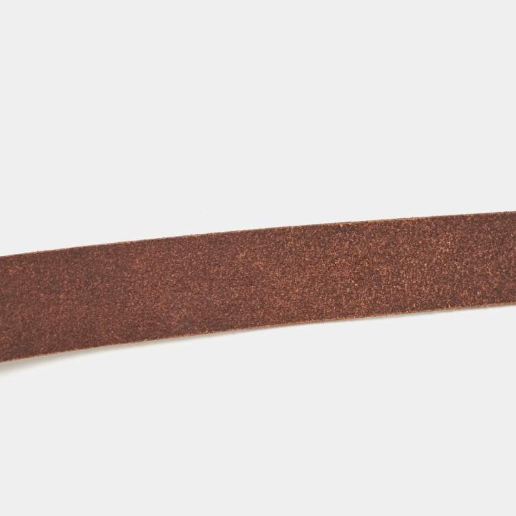 Pre Owned Dolce & Gabbana Brown Leather Round Logo Plague Belt 85CM