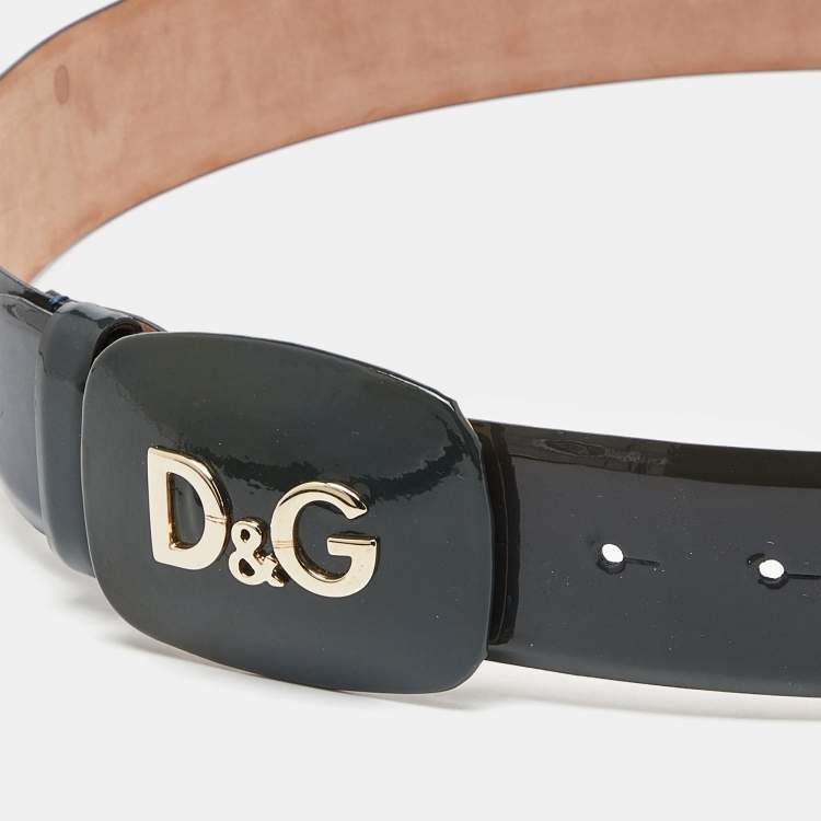 Pre Owned D&G Green Patent Leather Buckle Belt 90CM