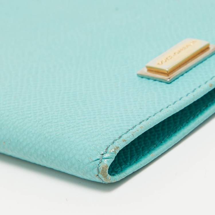 Pre Owned Dolce & Gabbana Turquoise Leather Passport Holder