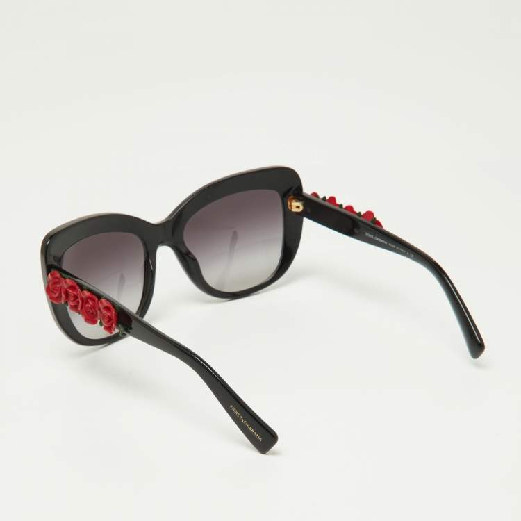 Pre Owned Dolce & Gabbana Black/Grey Gradient DG4252 Roses Cat-Eye Sunglasses