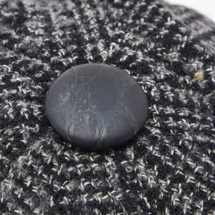 مملوكة مسبقًا Dolce & Gabbana Black Wool Knit Croc Embossed Leather Baseball Cap Size 57