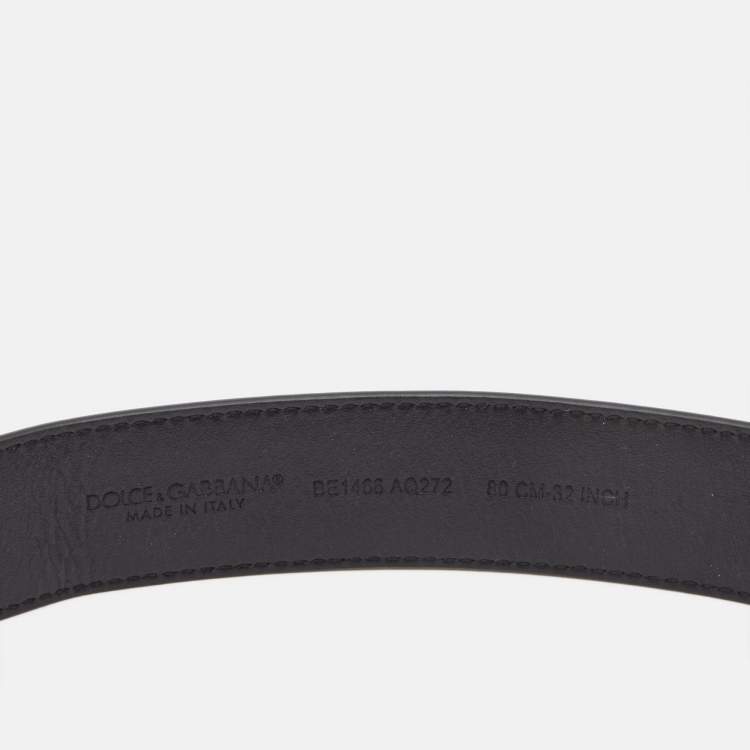 Pre Owned Dolce & Gabbana Black Patent Leather DG Buckler Belt 80CM