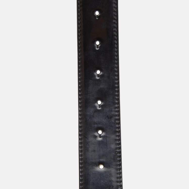 Pre Owned Dolce & Gabbana Black Patent Leather DG Buckler Belt 80CM