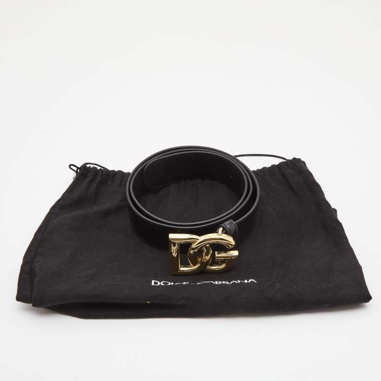 Pre Owned Dolce & Gabbana Black Patent Leather DG Buckler Belt 80CM
