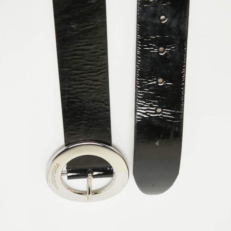 Pre Owned Dolce & Gabbana Black Patent Leather Buckle Belt 95 CM
